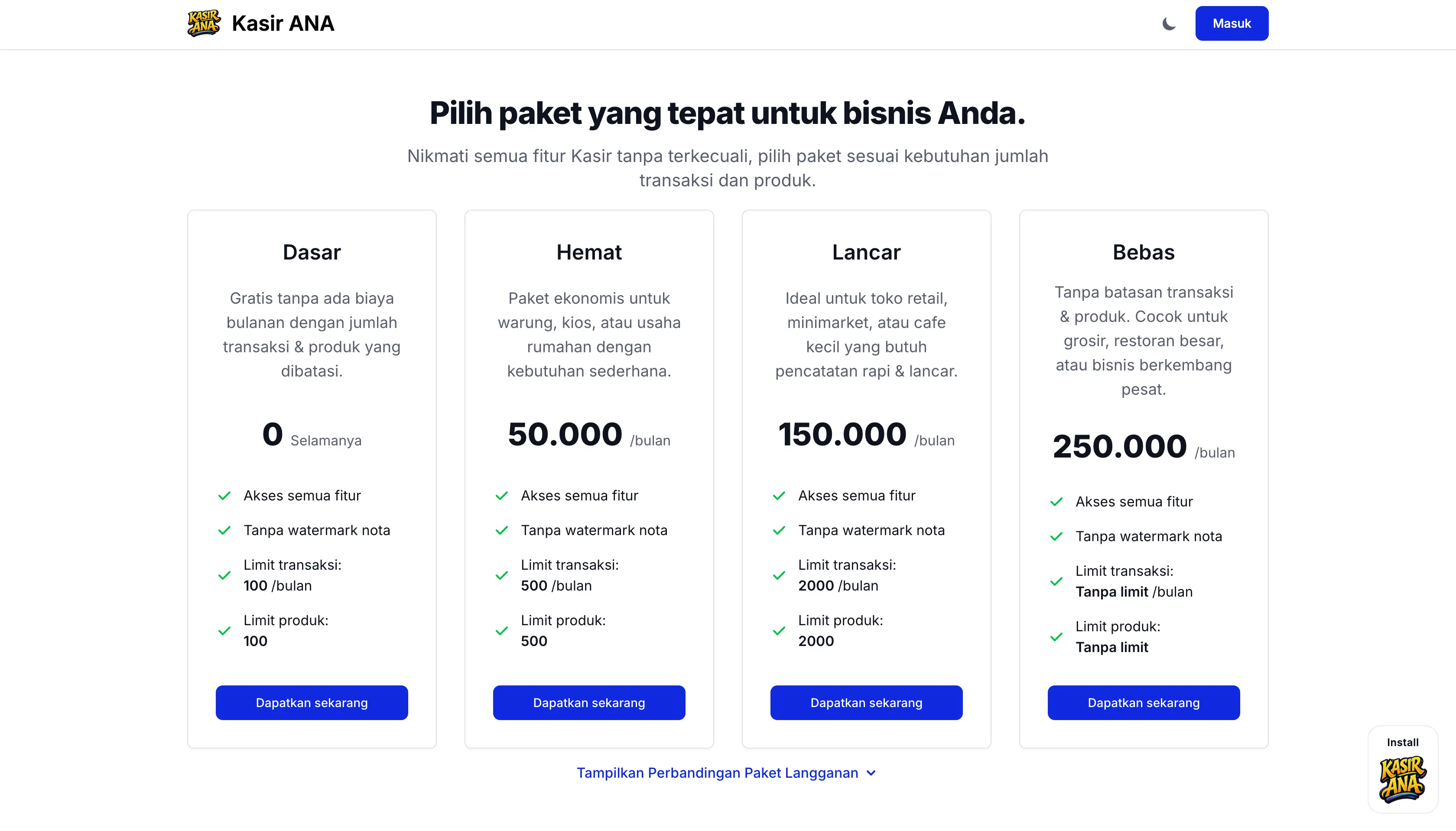 Tampilan KASIR ANA