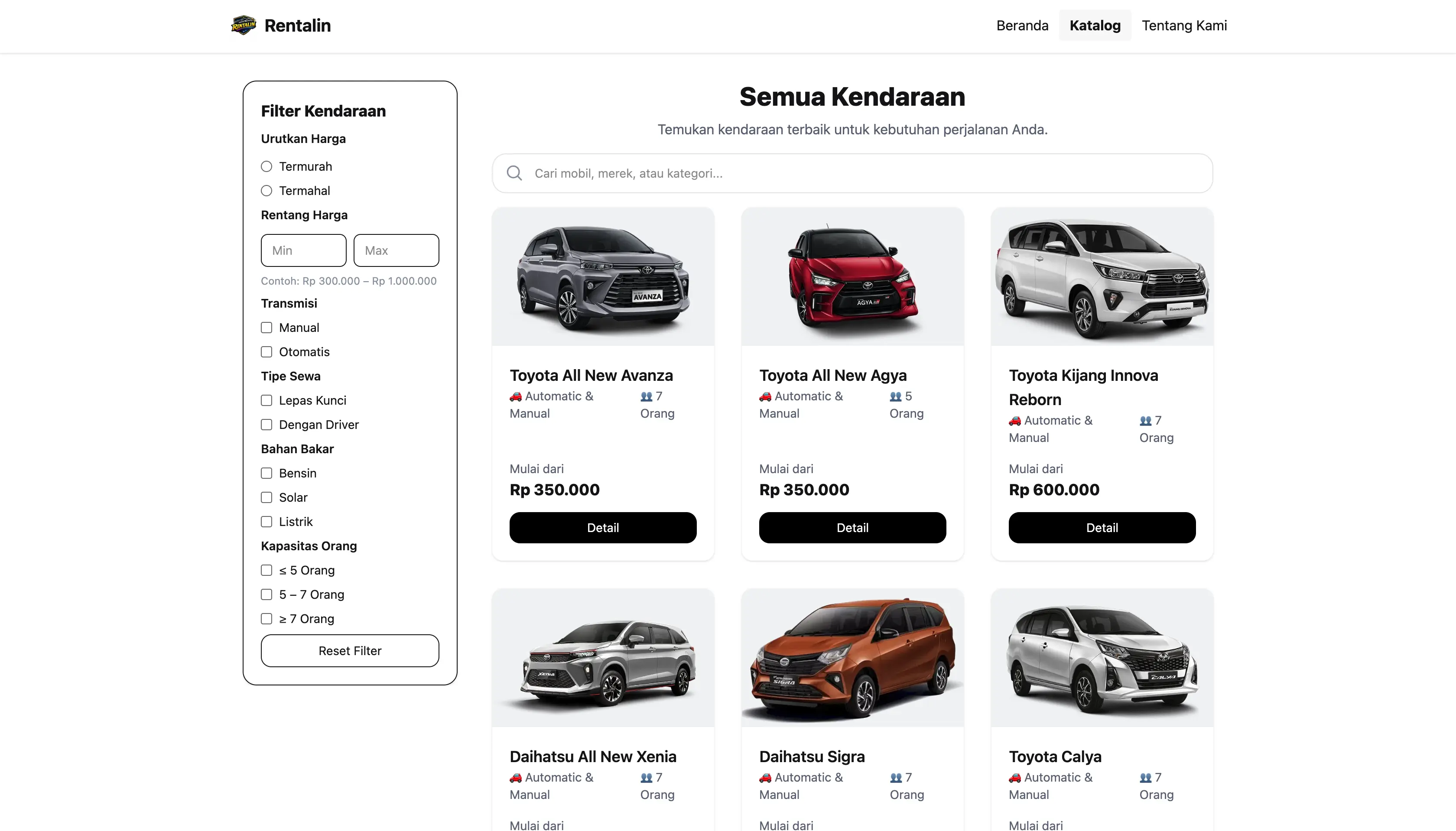 Tampilan RENTALIN